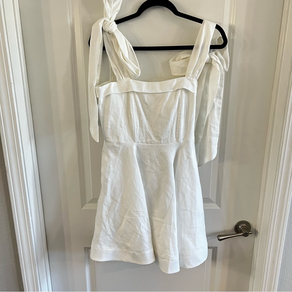 NWT DISSH Aisle White Linen Bow Mini Dress Size 4
